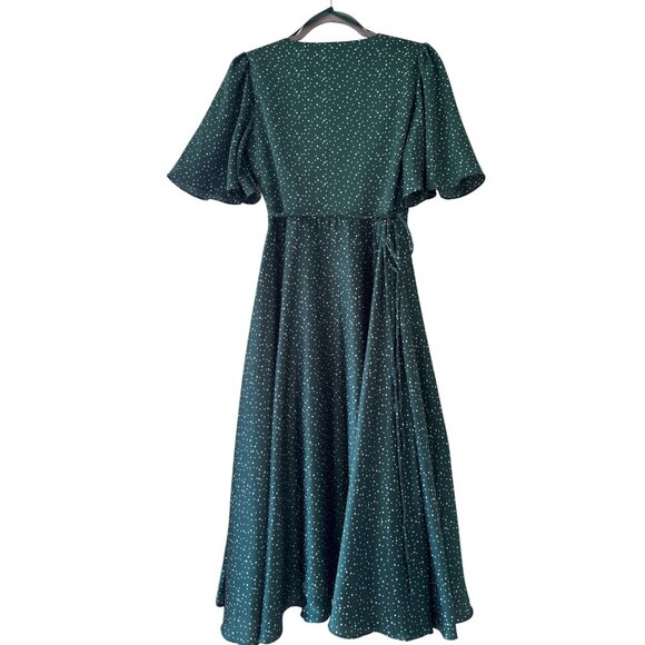 Ina Green Polka Dot Wrap Maxi Dress With Flutter Sleeves Womens S - Picture 5 of 13